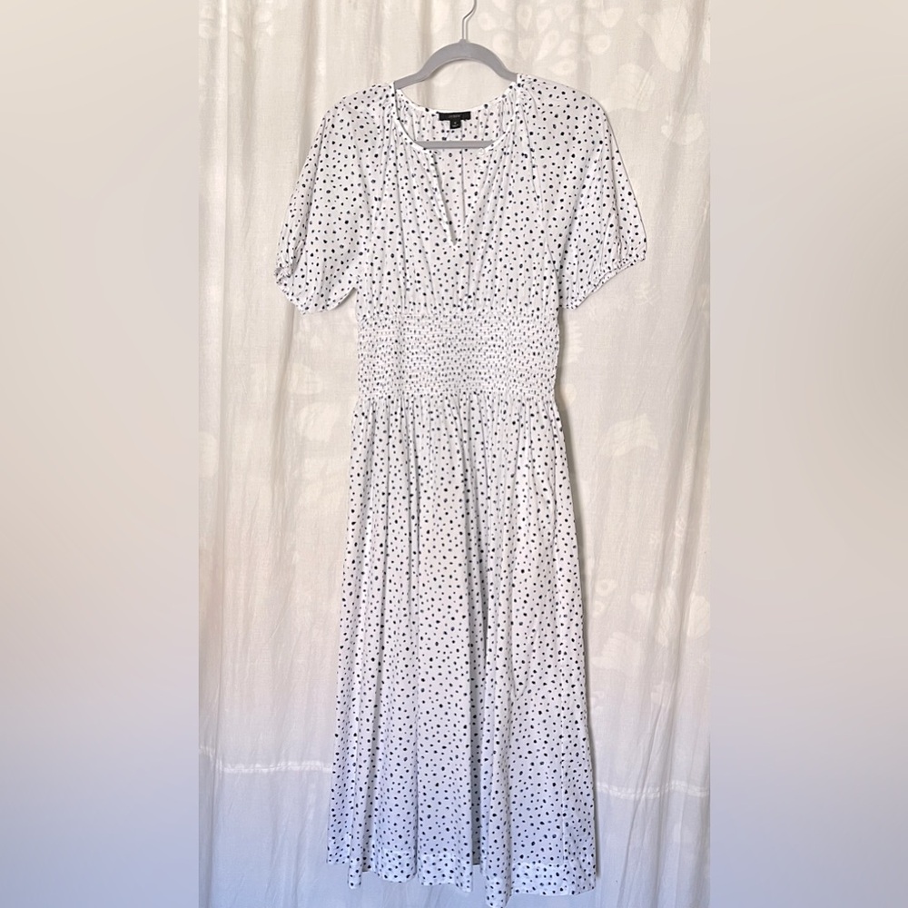 J.Crew Puff-sleeve Smocked-waist Midi Dress in Dot‎ Print